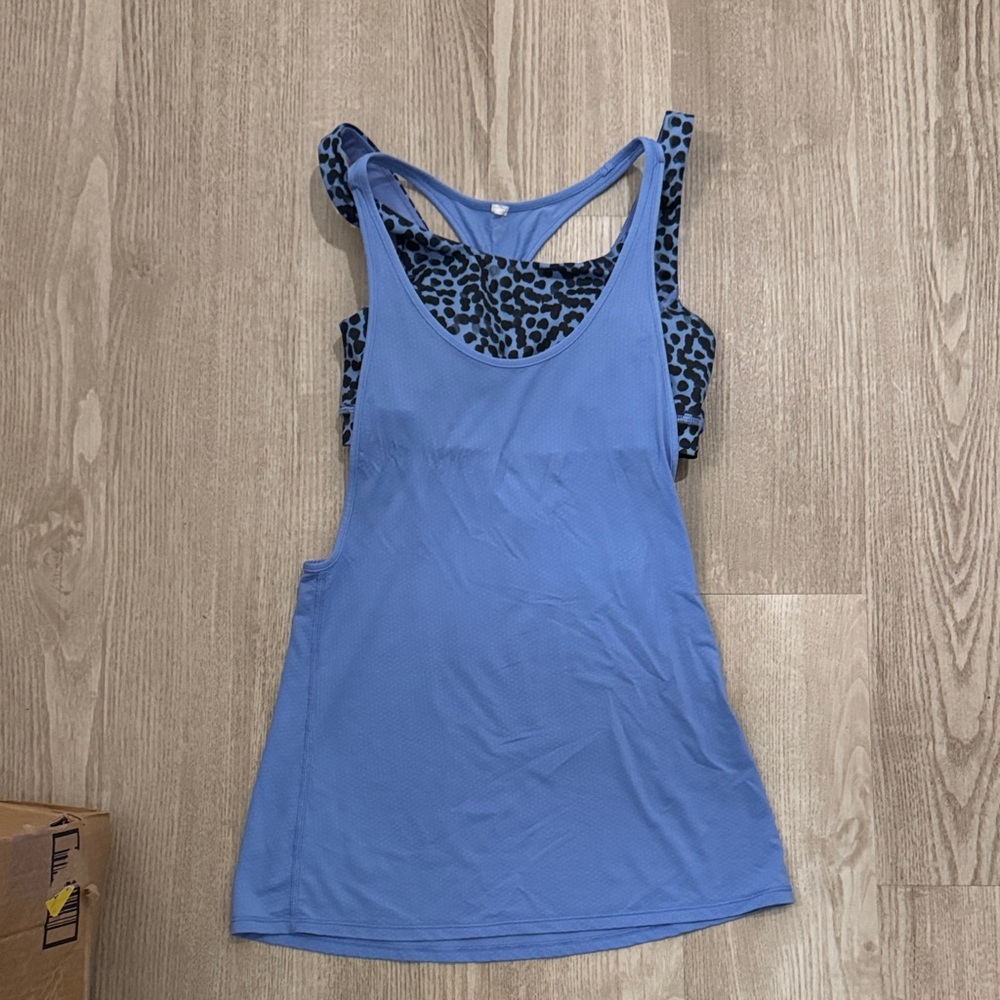Blue Athletic Tank Top with Leopard Sports Bra